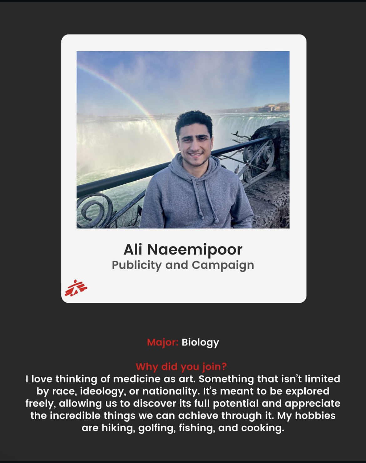 Publicity and Campaign Chair of Friends of MSF